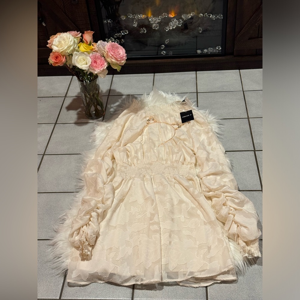 Beautiful beige dress ideal for Easter or baby shower with head band